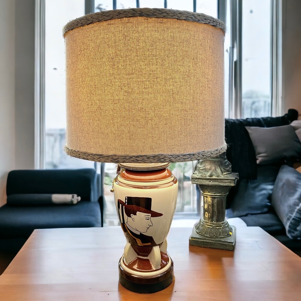 French 1930s Quimper Vase Table Lamp with Linen Shade
